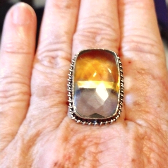 Two toned Gemstone 925 silver Ring - Picture 2 of 3